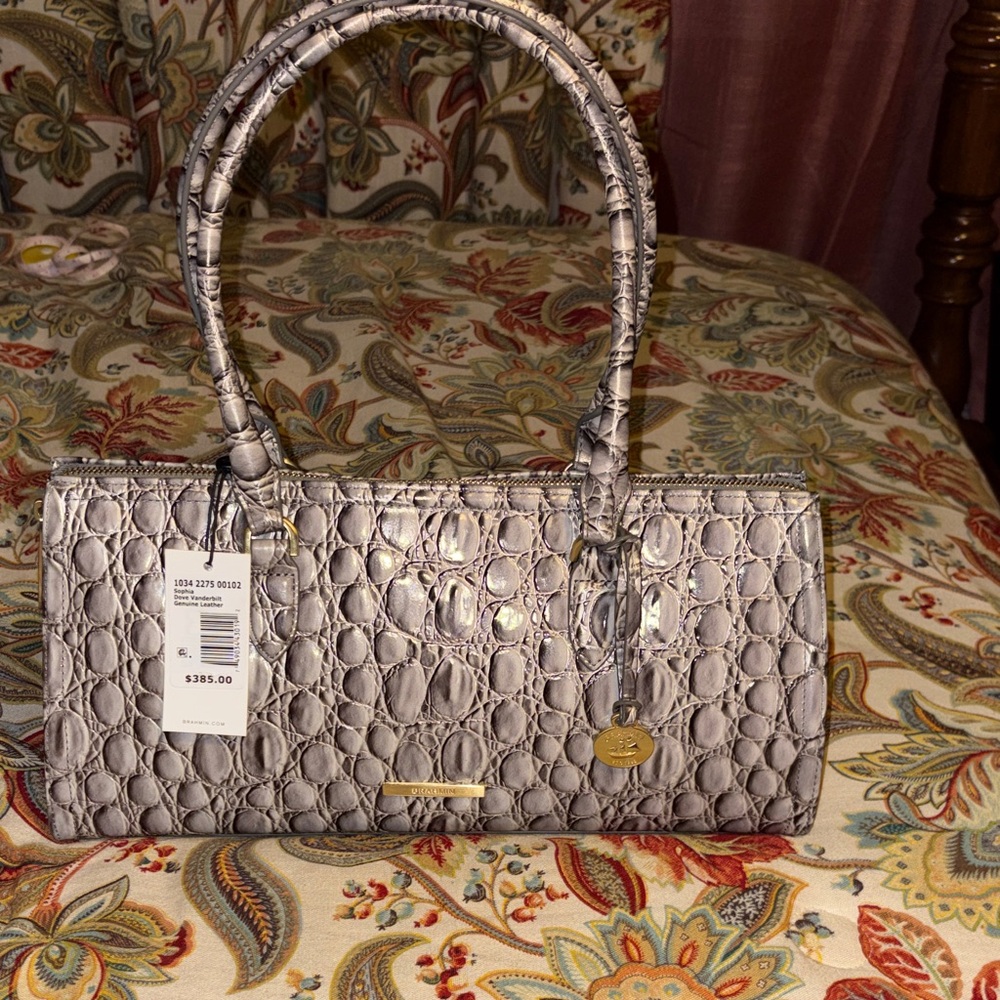 Brahmin Sophia East West Elegant Gray Crocodile-Embossed Satchel NWT